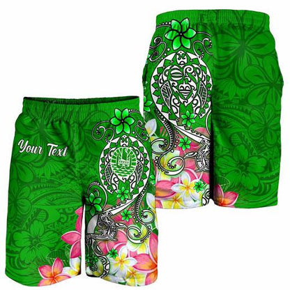 Tahiti Custom Personalised Men Shorts - Turtle Plumeria (Green)