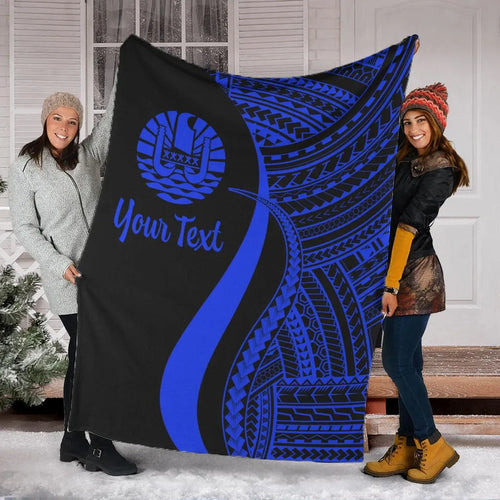 Tahiti Custom Personalised Premium Blanket - Blue Polynesian Tentacle Tribal Pattern