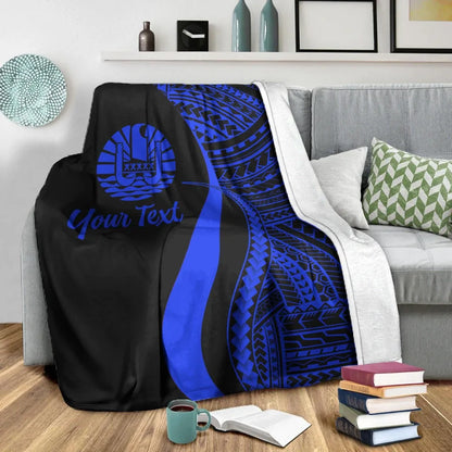 Tahiti Custom Personalised Premium Blanket - Blue Polynesian Tentacle Tribal Pattern