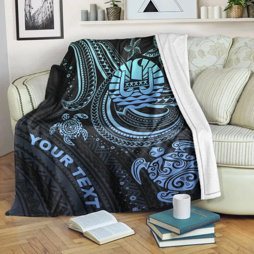 Tahiti Custom Personalised Premium Blanket- Blue Turtle