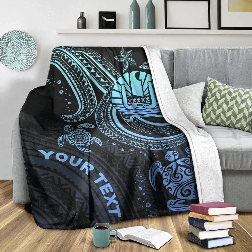 Tahiti Custom Personalised Premium Blanket- Blue Turtle