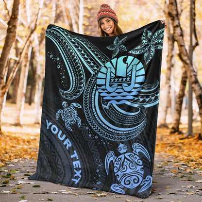 Tahiti Custom Personalised Premium Blanket- Blue Turtle
