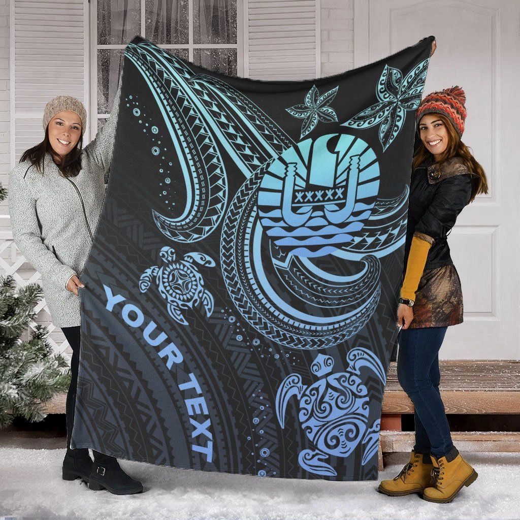 Tahiti Custom Personalised Premium Blanket- Blue Turtle