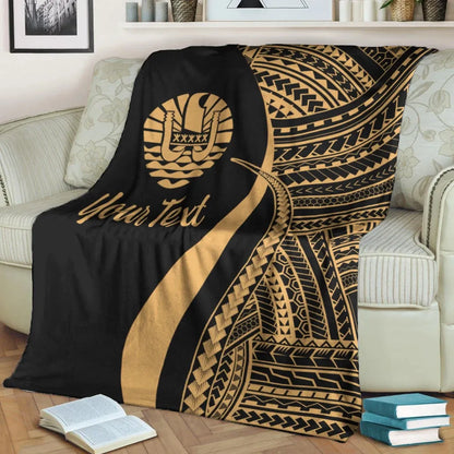 Tahiti Custom Personalised Premium Blanket - Gold Polynesian Tentacle Tribal Pattern