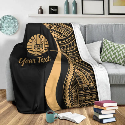 Tahiti Custom Personalised Premium Blanket - Gold Polynesian Tentacle Tribal Pattern