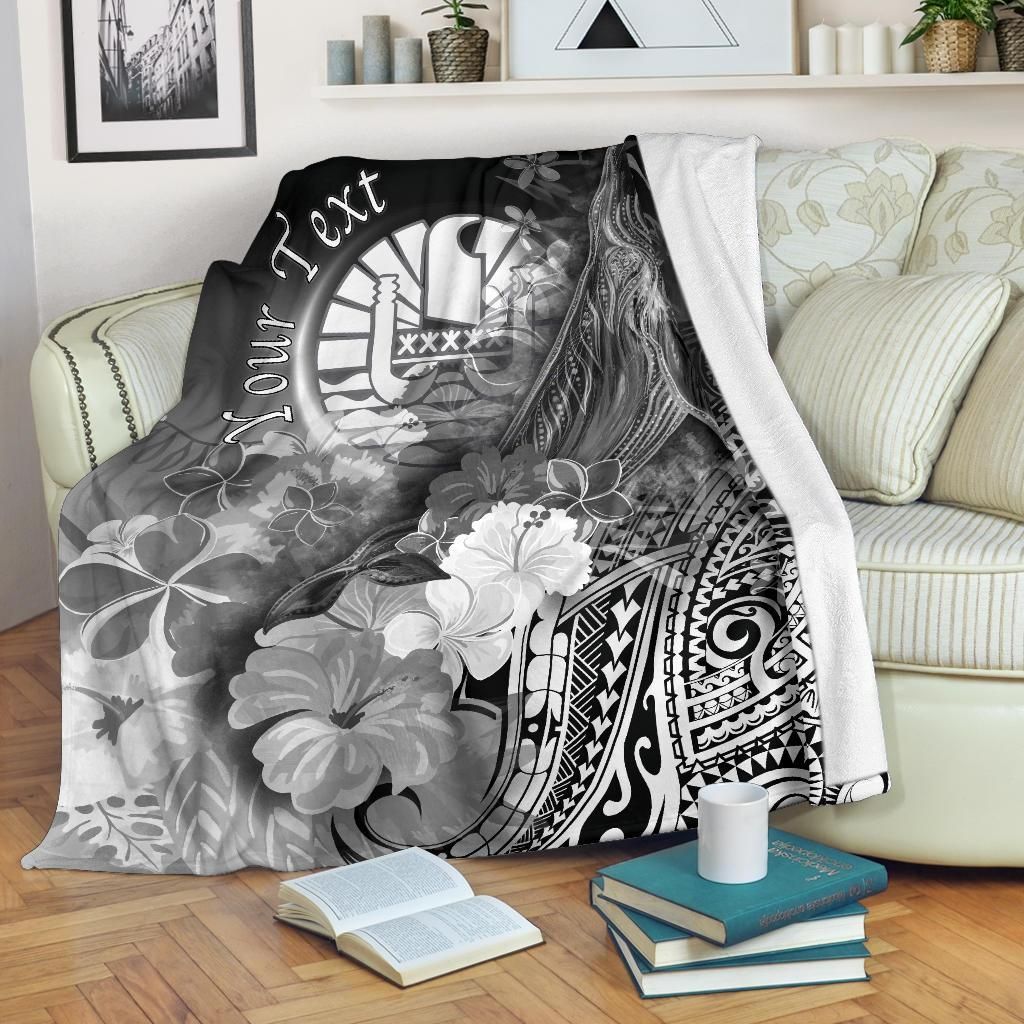 Tahiti Custom Personalised Premium Blanket - Humpback Whale with Tropical Flowers (White)