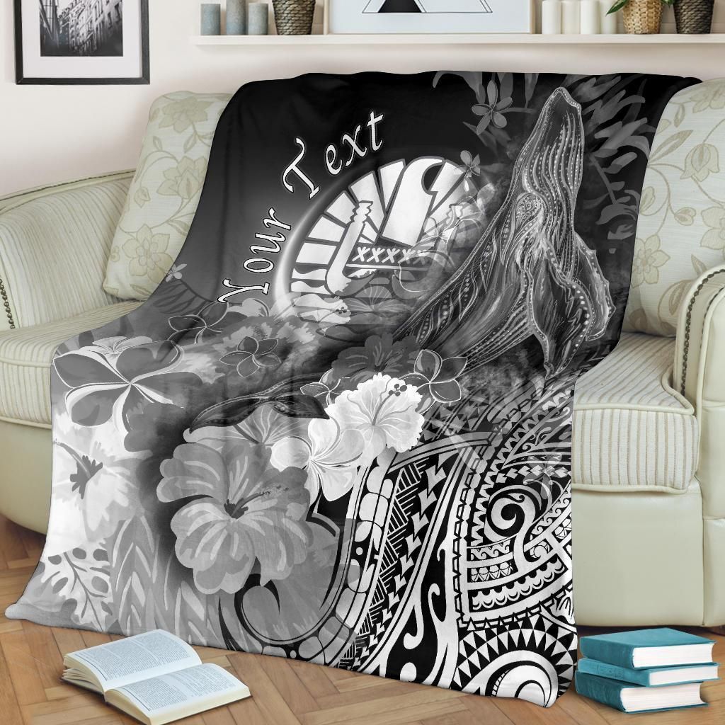 Tahiti Custom Personalised Premium Blanket - Humpback Whale with Tropical Flowers (White)