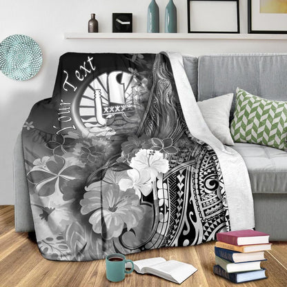 Tahiti Custom Personalised Premium Blanket - Humpback Whale with Tropical Flowers (White)