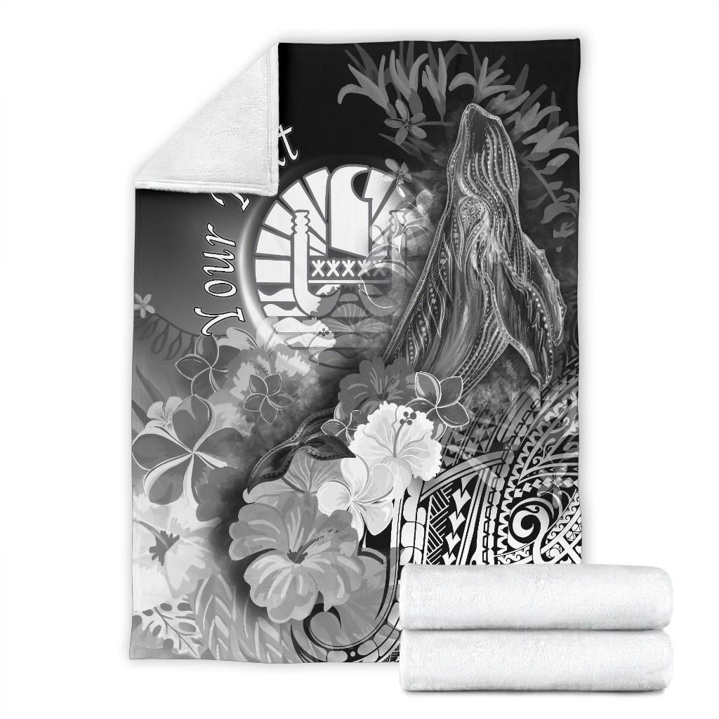 Tahiti Custom Personalised Premium Blanket - Humpback Whale with Tropical Flowers (White)