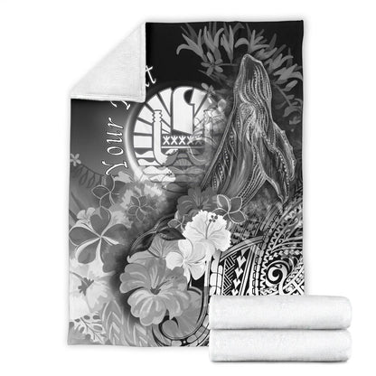 Tahiti Custom Personalised Premium Blanket - Humpback Whale with Tropical Flowers (White)