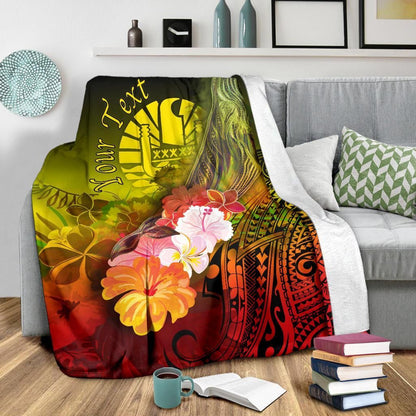 Tahiti Custom Personalised Premium Blanket - Humpback Whale with Tropical Flowers (Yellow)