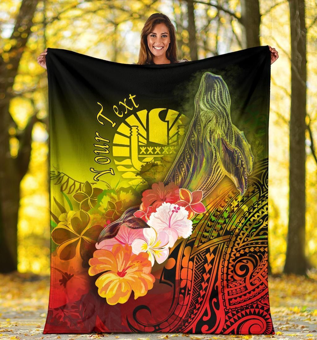Tahiti Custom Personalised Premium Blanket - Humpback Whale with Tropical Flowers (Yellow)