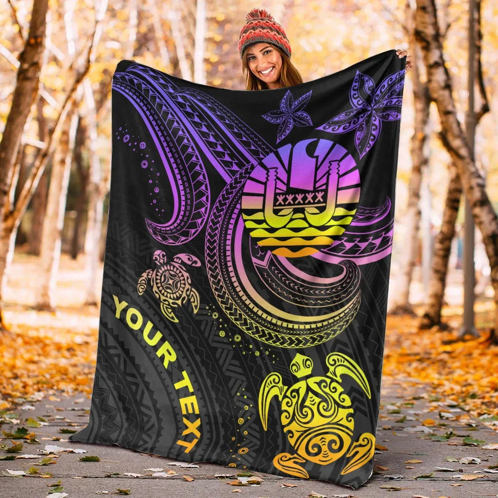 Tahiti Custom Personalised Premium Blanket- Pink Turtle