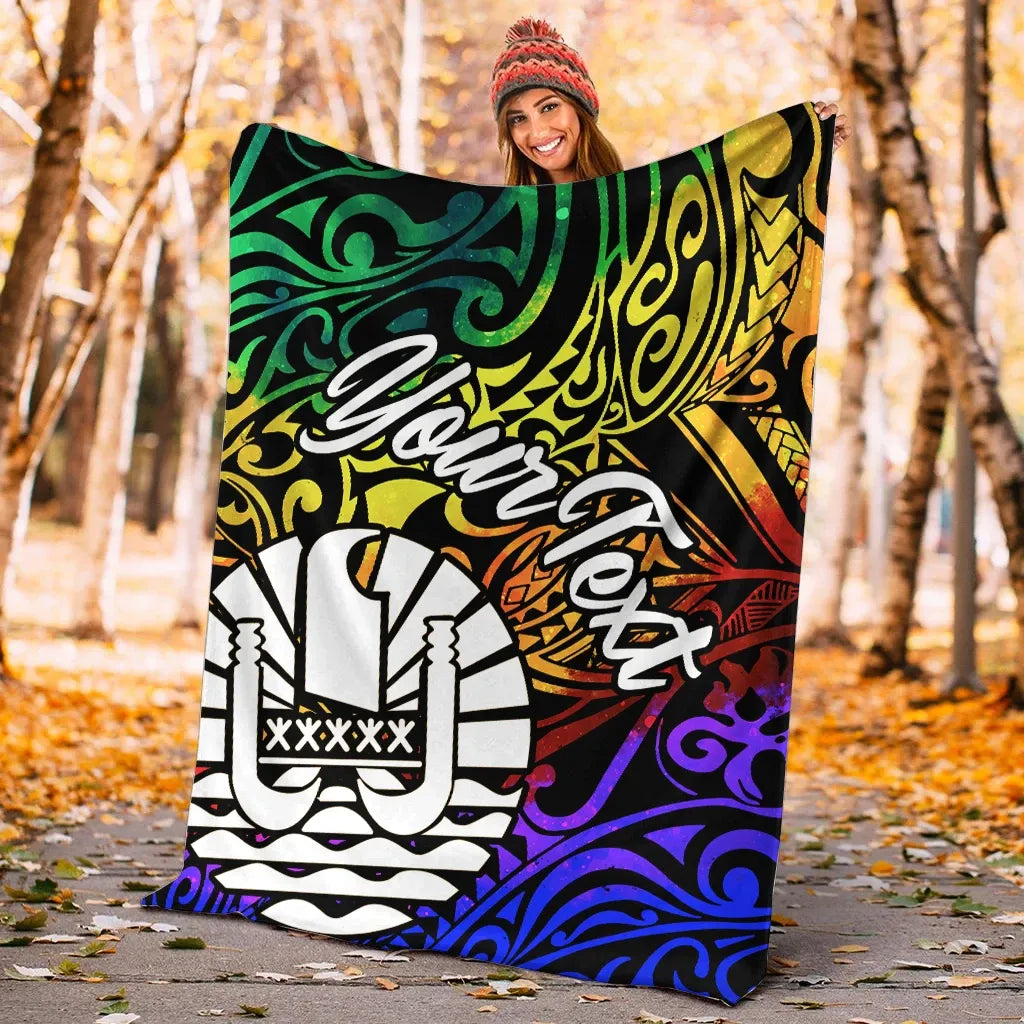 Tahiti Custom Personalised Premium Blanket - Rainbow Polynesian Pattern