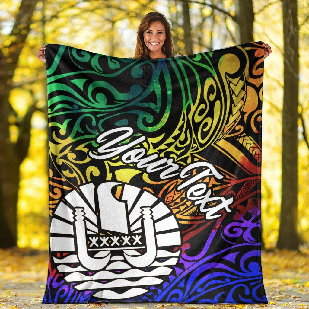 Tahiti Custom Personalised Premium Blanket - Rainbow Polynesian Pattern