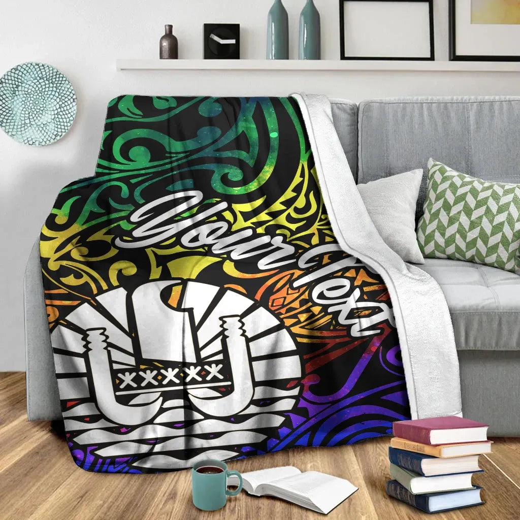 Tahiti Custom Personalised Premium Blanket - Rainbow Polynesian Pattern