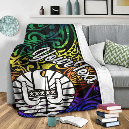 Tahiti Custom Personalised Premium Blanket - Rainbow Polynesian Pattern