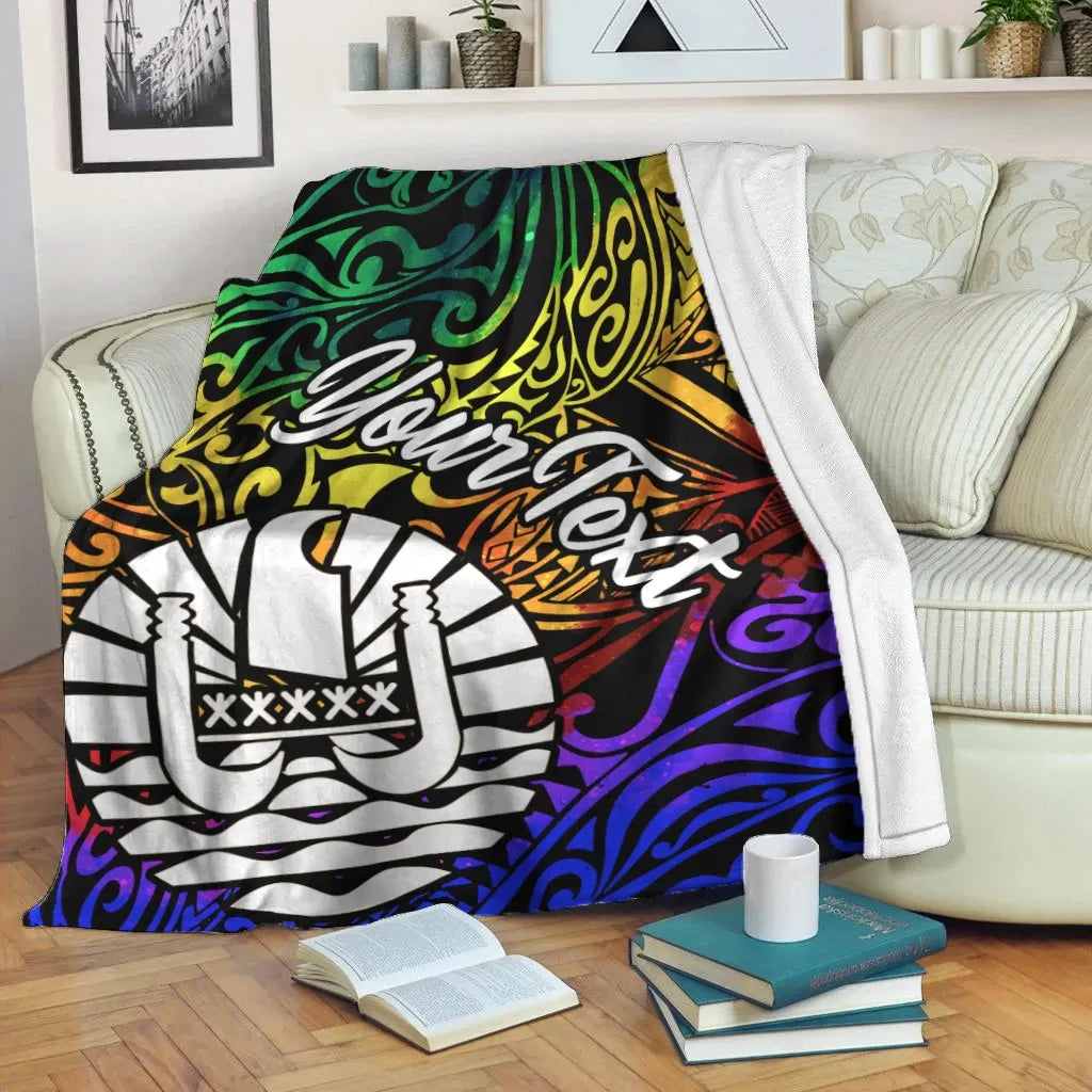 Tahiti Custom Personalised Premium Blanket - Rainbow Polynesian Pattern