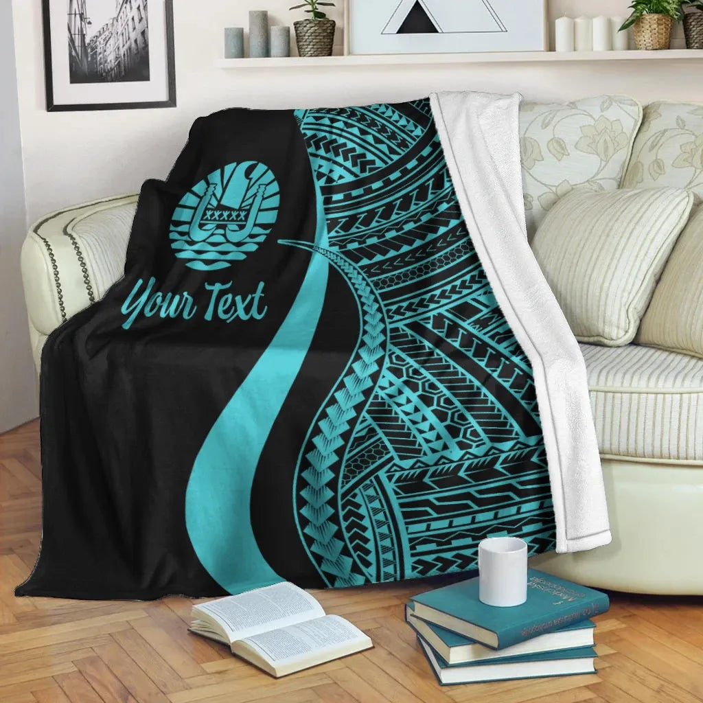 Tahiti Custom Personalised Premium Blanket - Turquoise Polynesian Tentacle Tribal Pattern