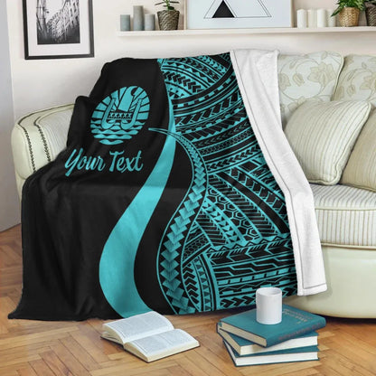Tahiti Custom Personalised Premium Blanket - Turquoise Polynesian Tentacle Tribal Pattern