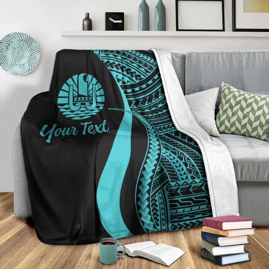 Tahiti Custom Personalised Premium Blanket - Turquoise Polynesian Tentacle Tribal Pattern