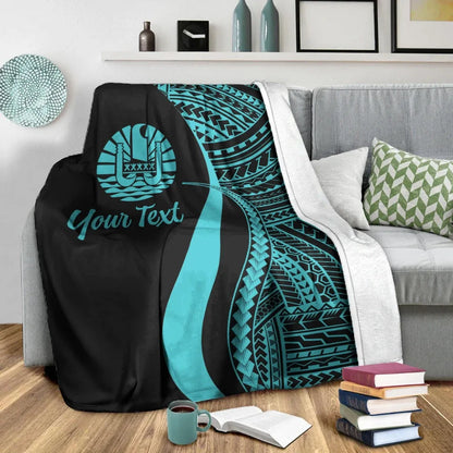 Tahiti Custom Personalised Premium Blanket - Turquoise Polynesian Tentacle Tribal Pattern