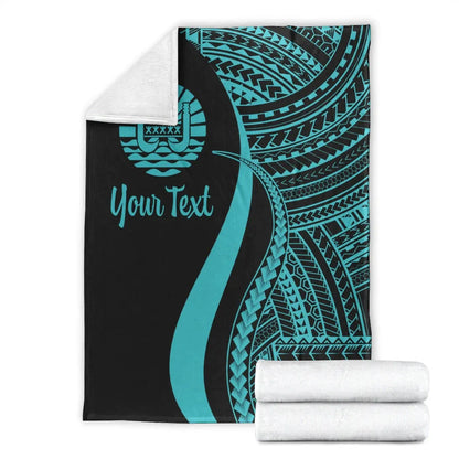 Tahiti Custom Personalised Premium Blanket - Turquoise Polynesian Tentacle Tribal Pattern