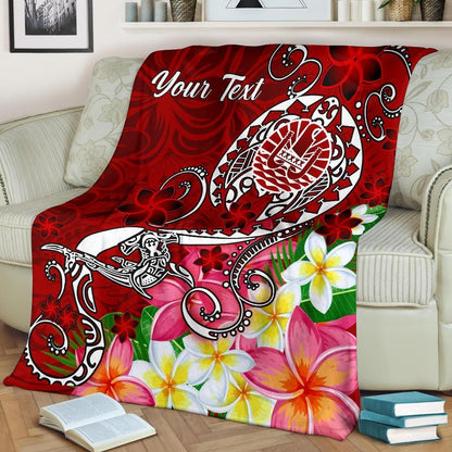 Tahiti Custom Personalised Premium Blanket - Turtle Plumeria (Red)