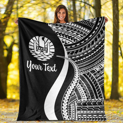 Tahiti Custom Personalised Premium Blanket - White Polynesian Tentacle Tribal Pattern