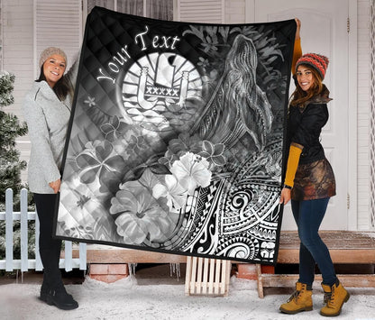 Tahiti Custom Personalised Premium Quilt - Humpback Whale with Tropical Flowers (White)