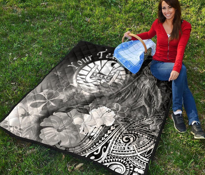 Tahiti Custom Personalised Premium Quilt - Humpback Whale with Tropical Flowers (White)