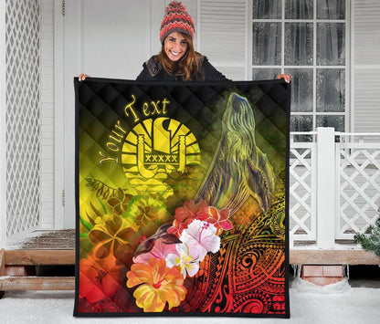 Tahiti Custom Personalised Premium Quilt - Humpback Whale with Tropical Flowers (Yellow)