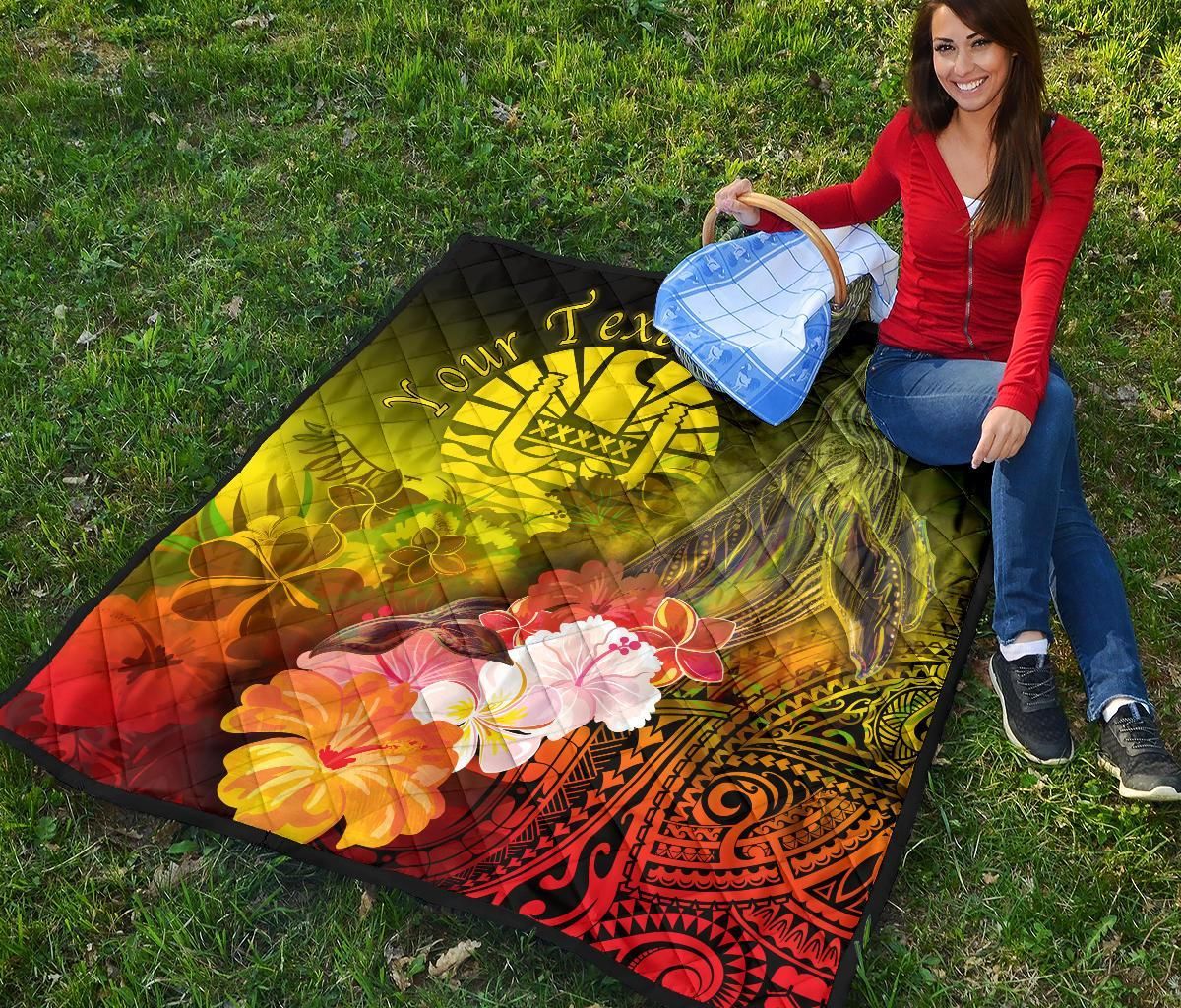 Tahiti Custom Personalised Premium Quilt - Humpback Whale with Tropical Flowers (Yellow)