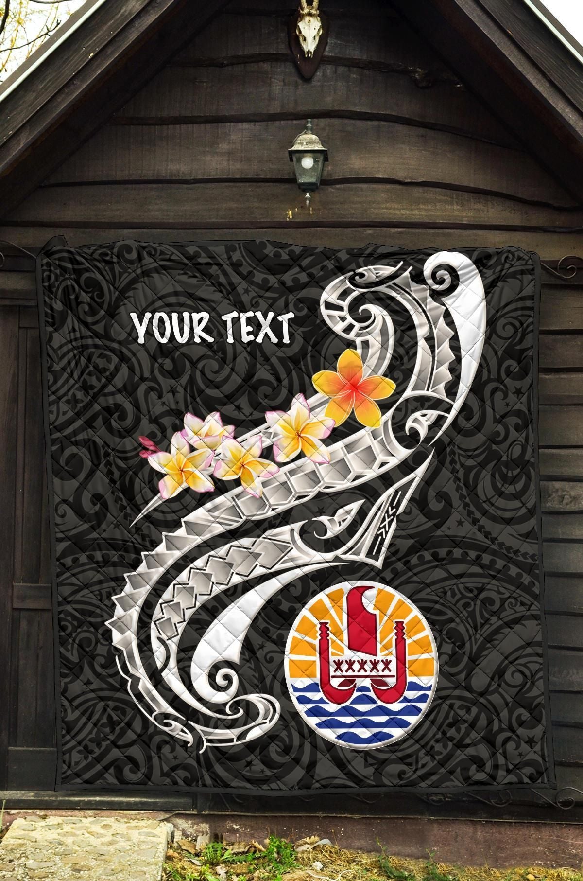 Tahiti Custom Personalised Premium Quilt - Tahiti Seal Polynesian Patterns Plumeria (Black)