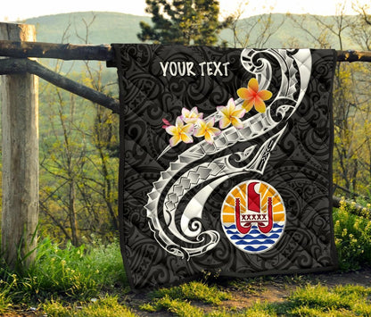 Tahiti Custom Personalised Premium Quilt - Tahiti Seal Polynesian Patterns Plumeria (Black)