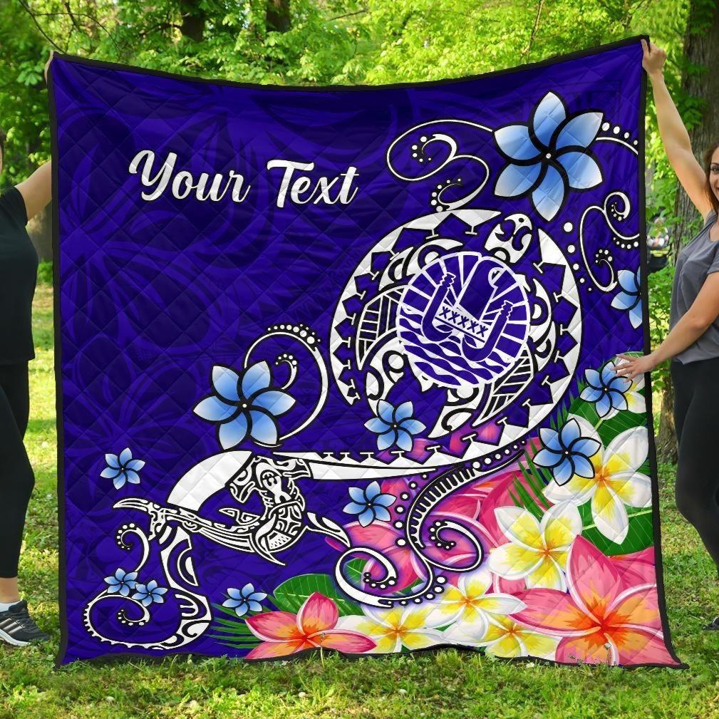 Tahiti Custom Personalised Premium Quilt - Turtle Plumeria (Blue)