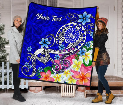 Tahiti Custom Personalised Premium Quilt - Turtle Plumeria (Blue)