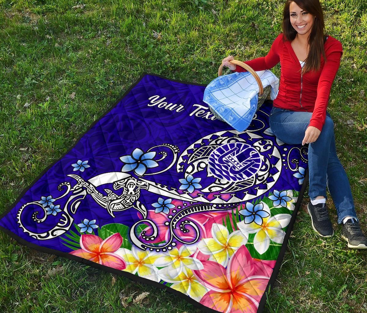 Tahiti Custom Personalised Premium Quilt - Turtle Plumeria (Blue)