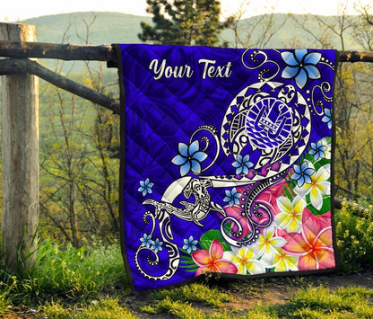 Tahiti Custom Personalised Premium Quilt - Turtle Plumeria (Blue)