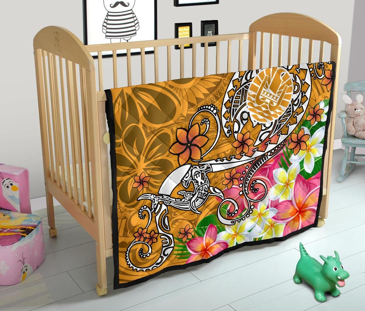Tahiti Custom Personalised Premium Quilt - Turtle Plumeria (Gold)