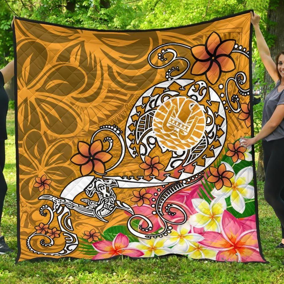Tahiti Custom Personalised Premium Quilt - Turtle Plumeria (Gold)