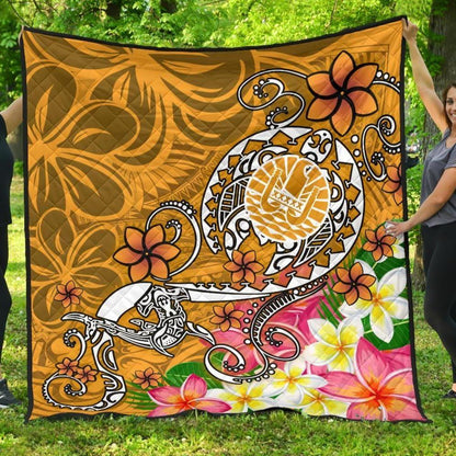 Tahiti Custom Personalised Premium Quilt - Turtle Plumeria (Gold)