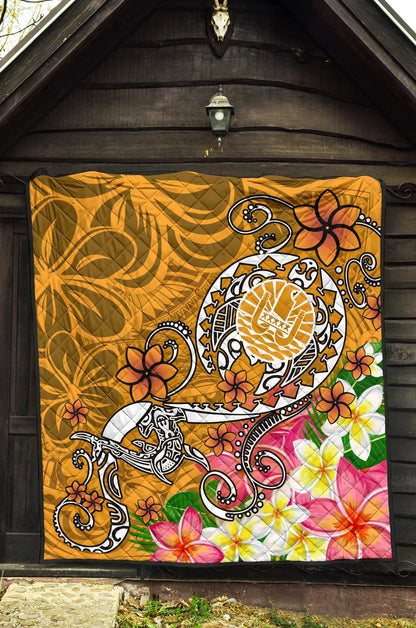 Tahiti Custom Personalised Premium Quilt - Turtle Plumeria (Gold)