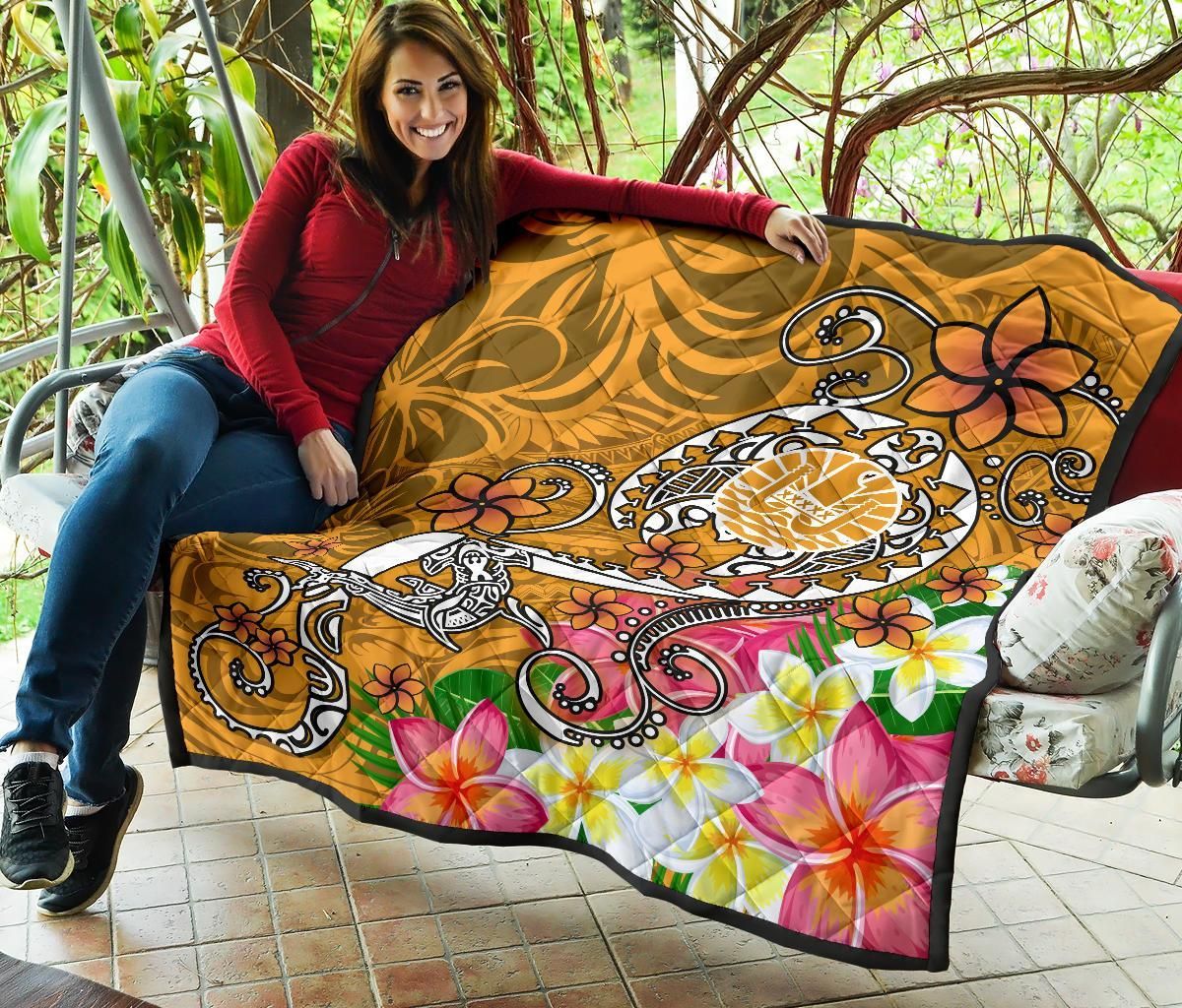 Tahiti Custom Personalised Premium Quilt - Turtle Plumeria (Gold)