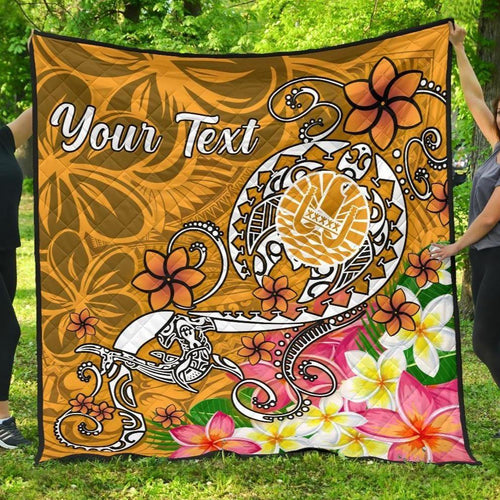 Tahiti Custom Personalised Premium Quilt - Turtle Plumeria (Gold)