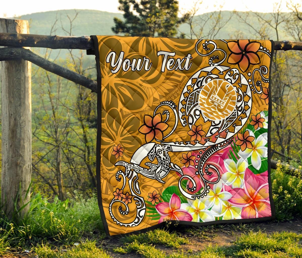 Tahiti Custom Personalised Premium Quilt - Turtle Plumeria (Gold)