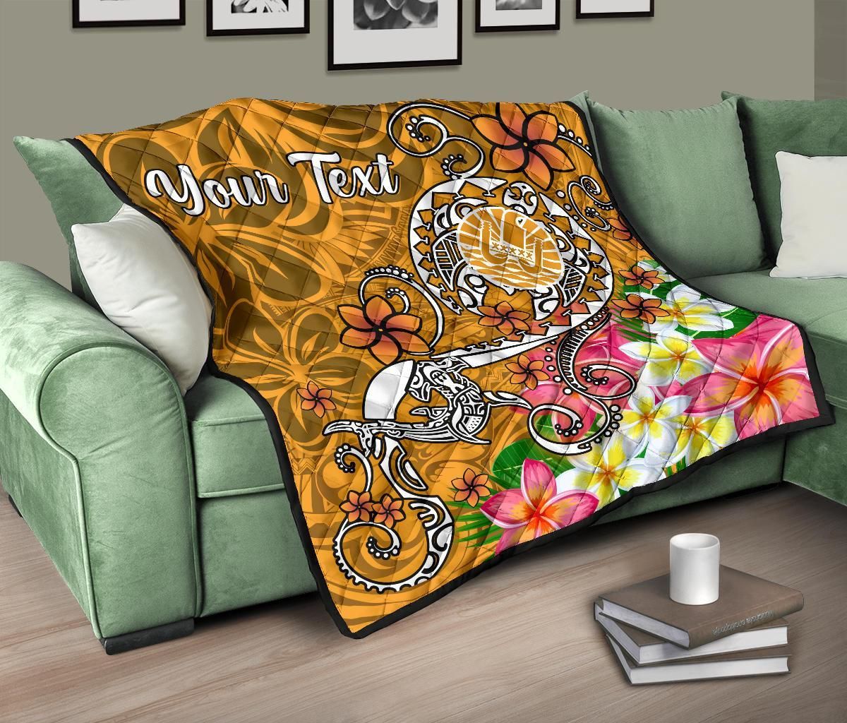 Tahiti Custom Personalised Premium Quilt - Turtle Plumeria (Gold)
