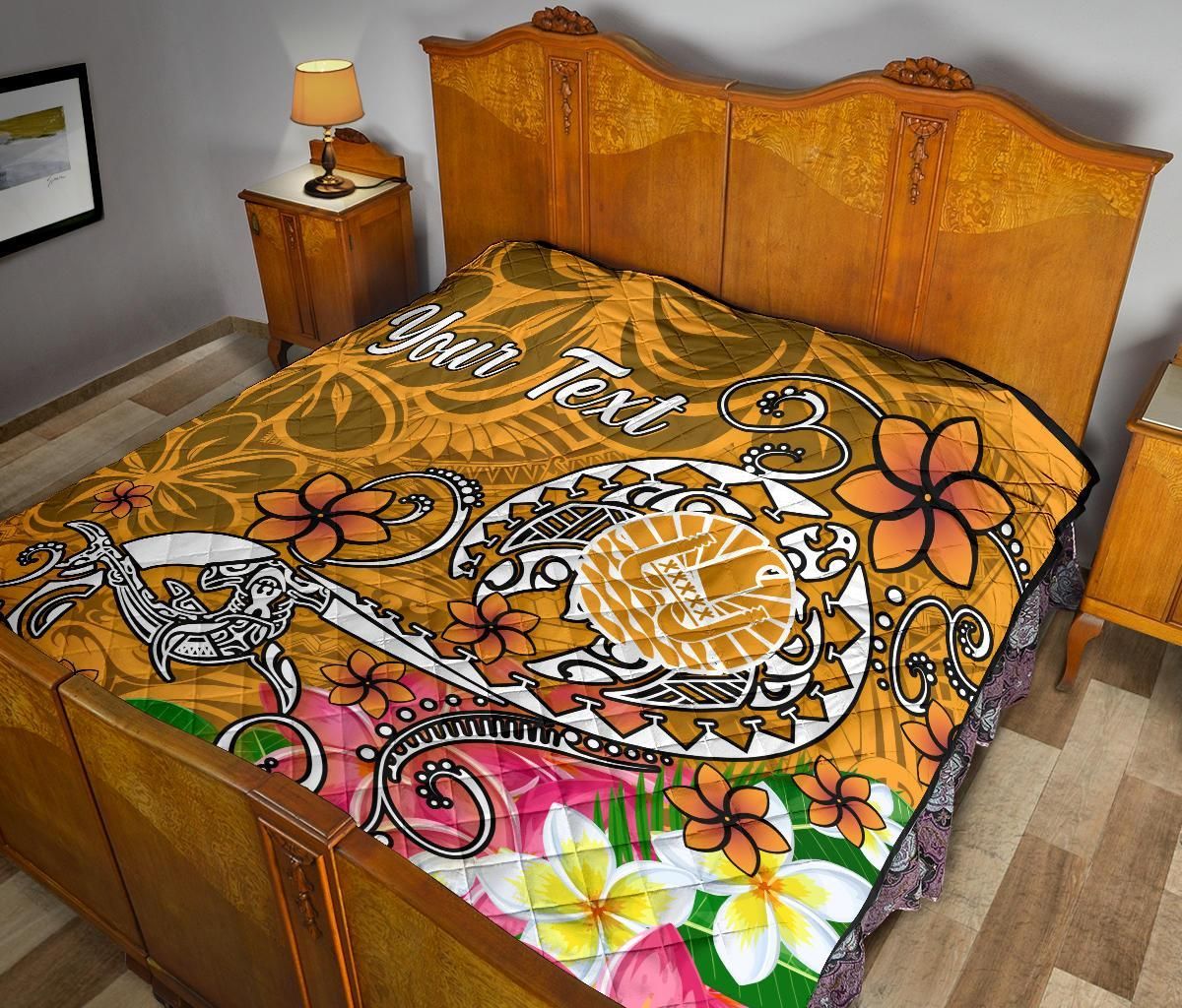Tahiti Custom Personalised Premium Quilt - Turtle Plumeria (Gold)