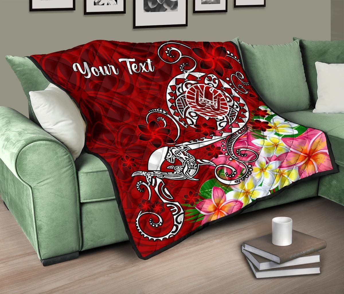 Tahiti Custom Personalised Premium Quilt - Turtle Plumeria (Red)