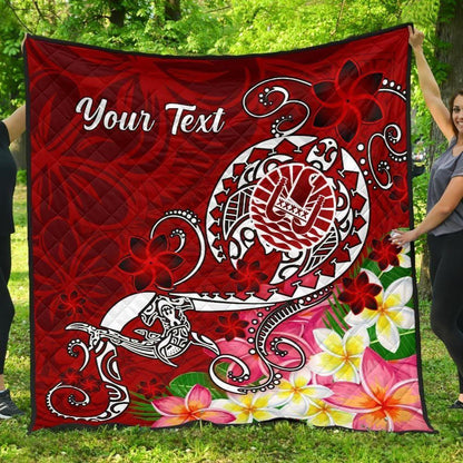 Tahiti Custom Personalised Premium Quilt - Turtle Plumeria (Red)